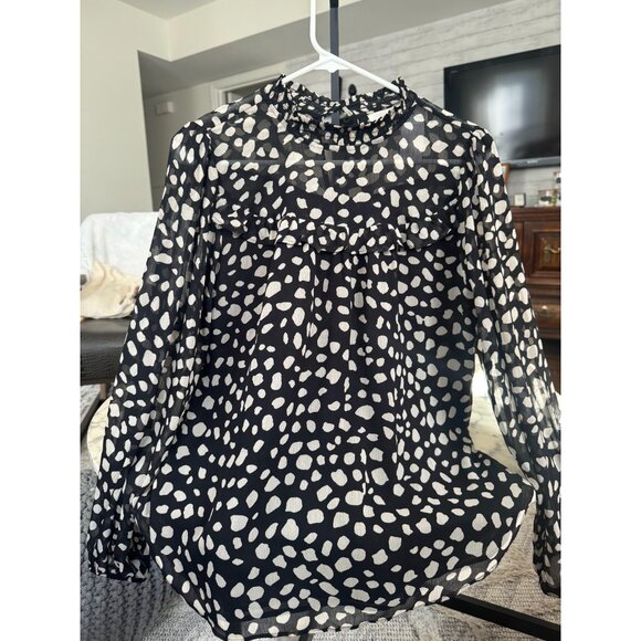 ANN TAYLOR LOFT Black Sheer Polka Dot Lined Mock Neck Blouse Womens Size S - Picture 1 of 6